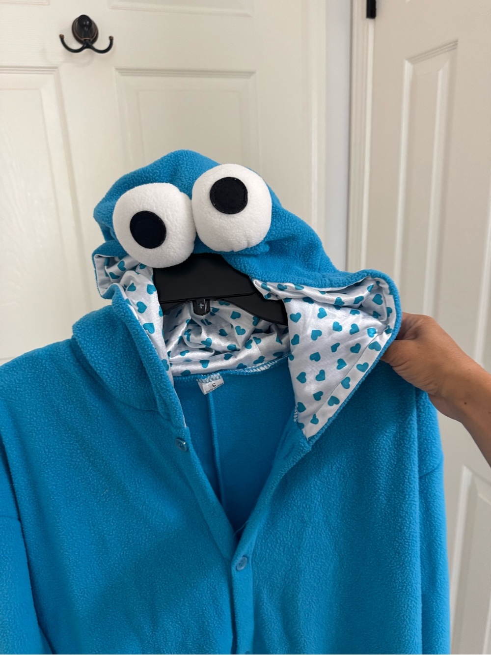 Blue Cookie Monster Hooded Onesie.